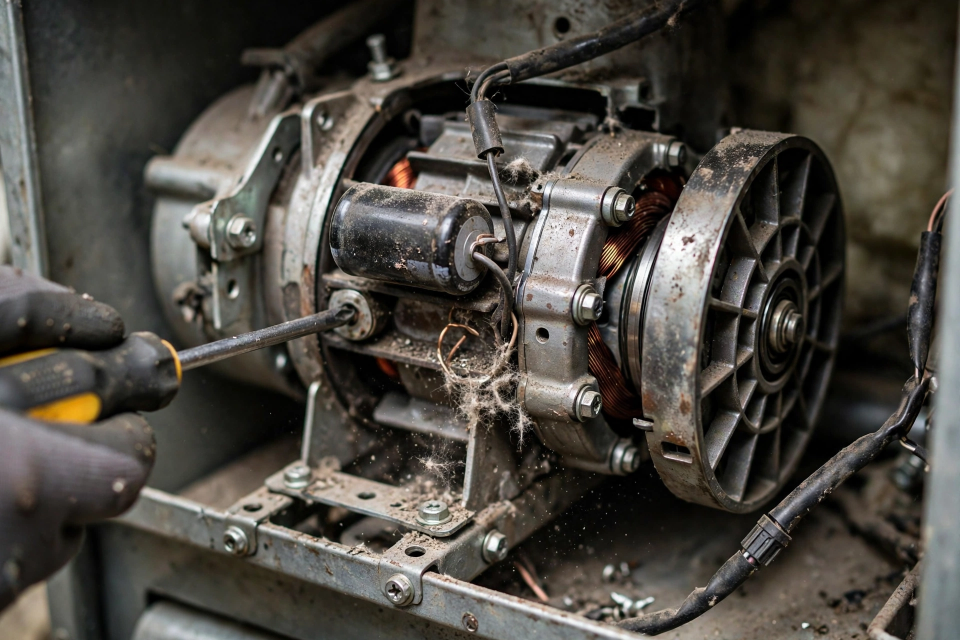 Furnace blower motor during maintenance