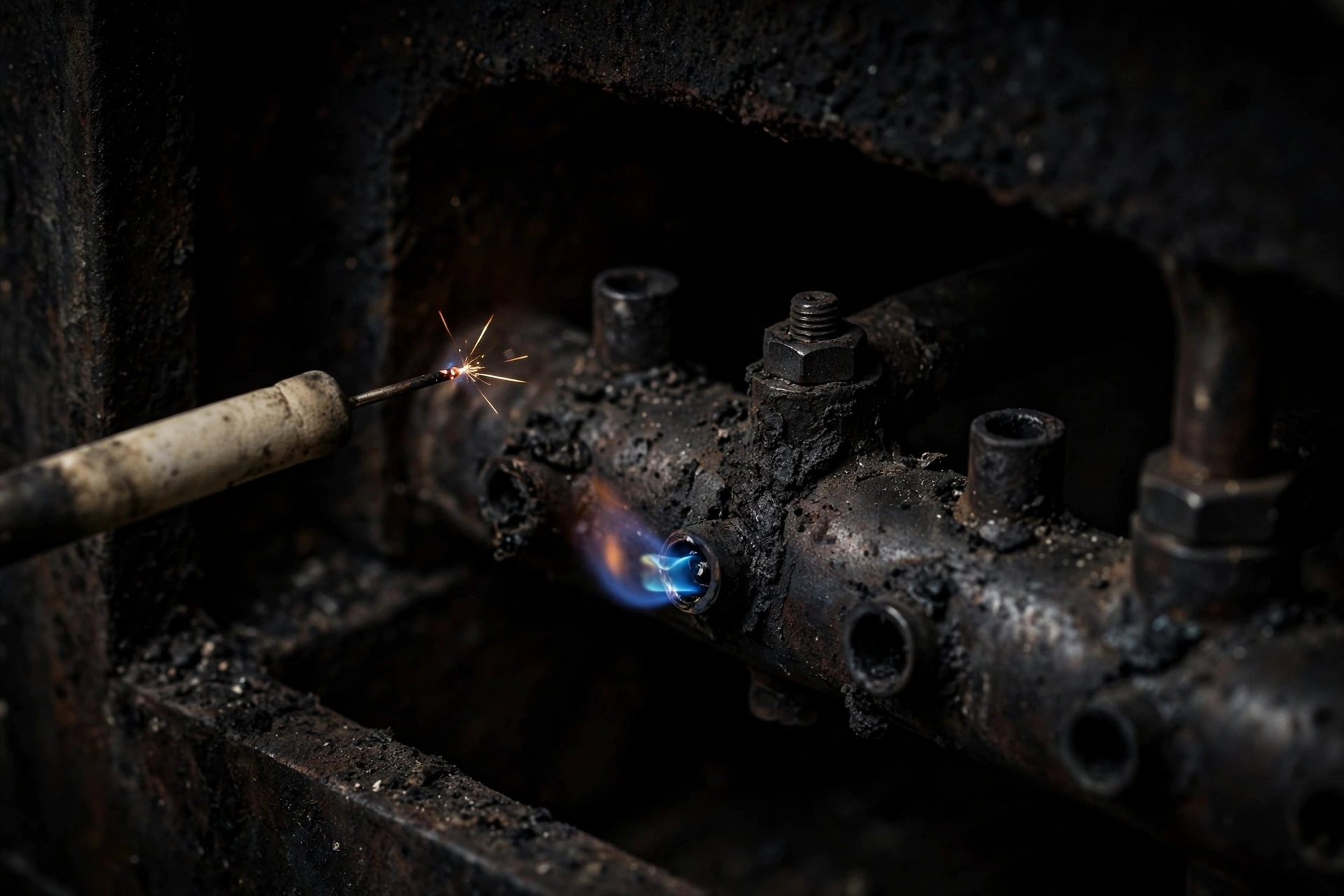 Furnace technician inspecting a home heating system in Dover, New Hampshire