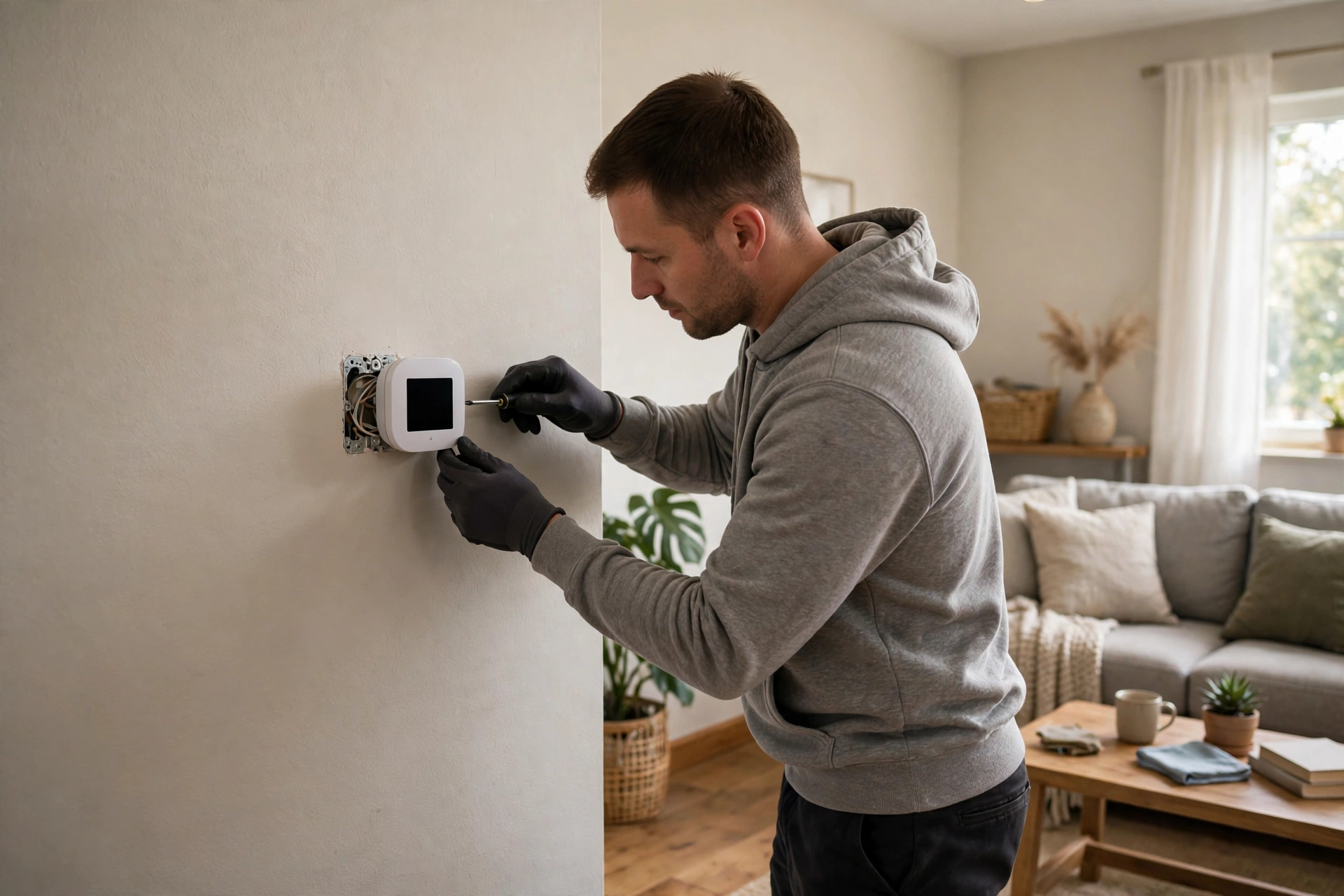 Furnace technician inspecting a home heating system in Londonderry, New Hampshire