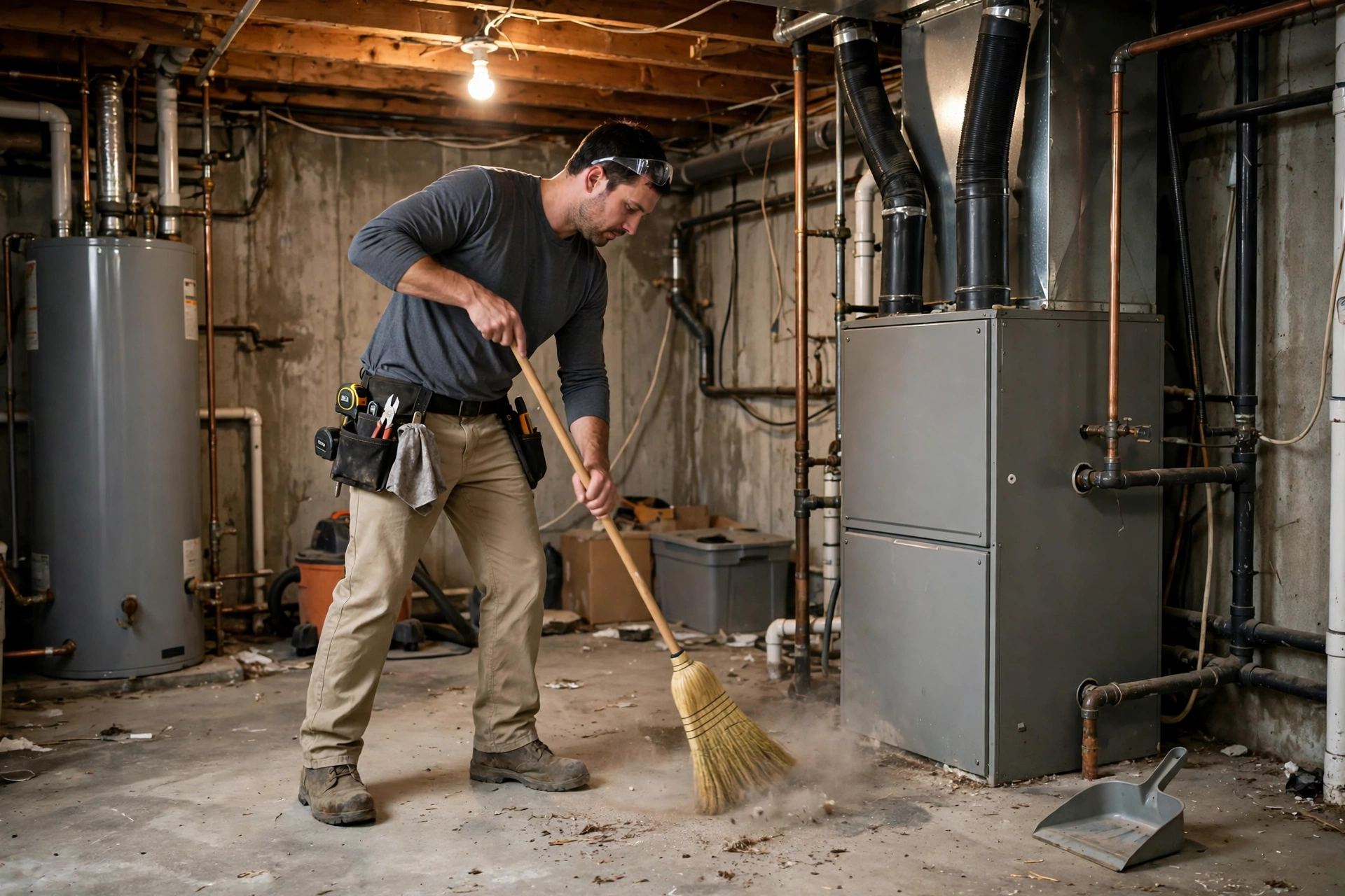 Furnace technician inspecting a home heating system in Peterborough, New Hampshire