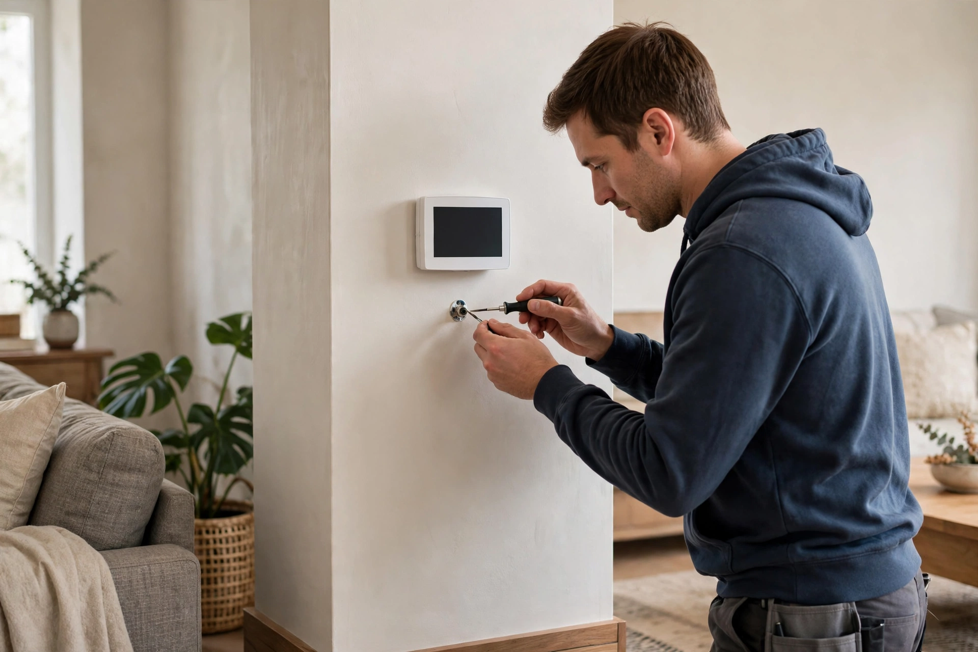 Furnace technician inspecting a home heating system in Hooksett, New Hampshire